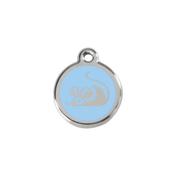 Vue avant - Médaille personnalisée Red Dingo Émail et acier inoxydable - Motif Souris - Bleu clair - Taille S