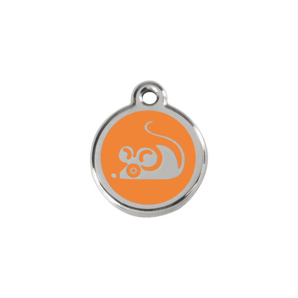 Vue avant - Médaille personnalisée pour chat en émail et acier inoxydable - Souris orange - Red Dingo