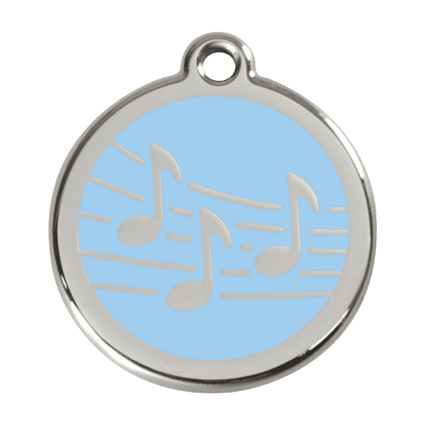 Vue avant - Médaille personnalisée pour chien Red Dingo Émail et acier inoxydable Musique Bleu clair - Taille L