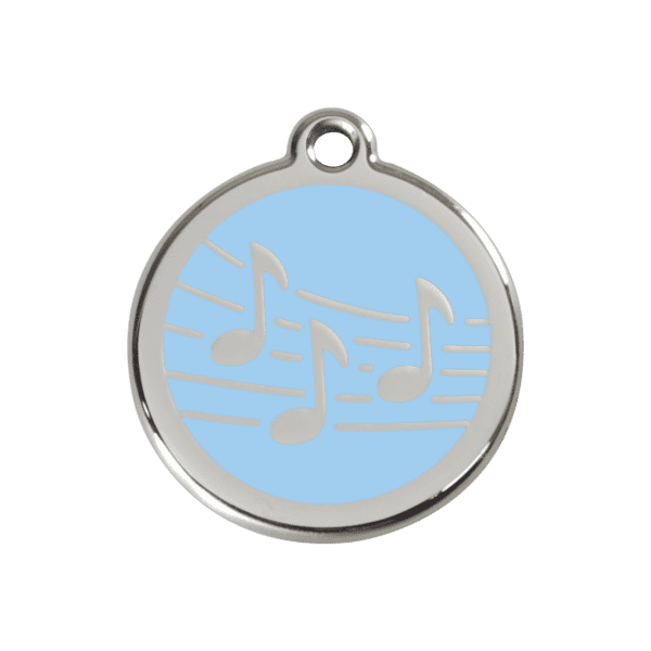 Vue avant - Médaille personnalisée pour chien Red Dingo Émail et acier inoxydable Musique Bleu clair 30.00mm