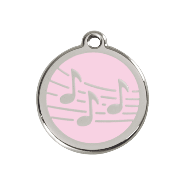 Vue avant - Médaille personnalisée pour chien ou chat Red Dingo Émail et acier inoxydable Musique Rose 30.00mm - 01-MU-PK-ME