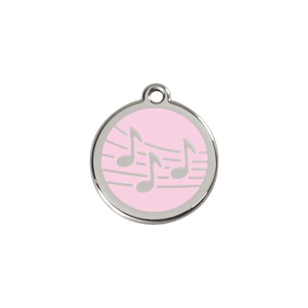 Vue avant - Médaille personnalisée Red Dingo Émail et acier inoxydable - Motif Musique - Rose - Taille S