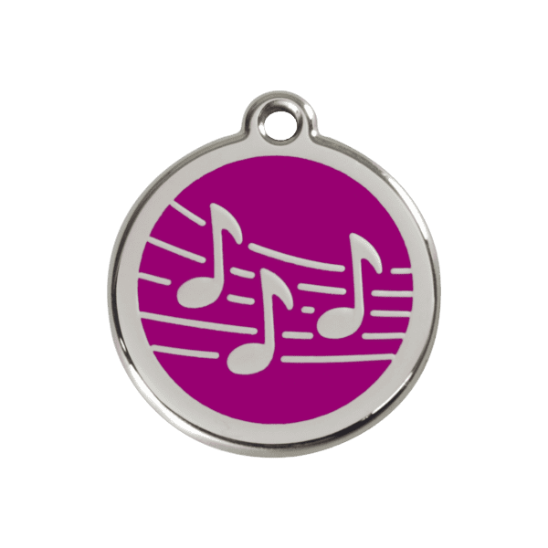 Vue avant - Médaille personnalisable pour chien ou chat Red Dingo Émail et acier inoxydable Musique Violet 30.00mm