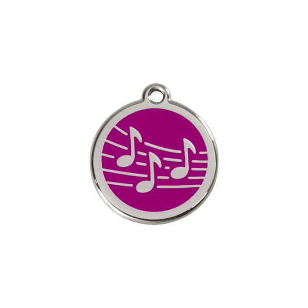 Vue avant - Médaille personnalisée pour chien/chat Red Dingo Émail/Acier inoxydable - Motif Musique - Violet - Taille S