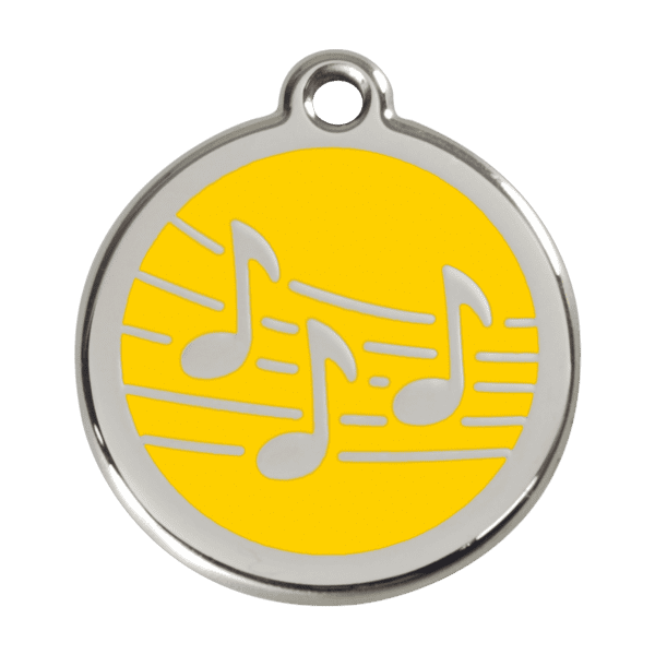 Vue avant - Médaille personnalisée pour chien Red Dingo Émail et acier inoxydable Jaune 38mm - 01-MU-YE-LG