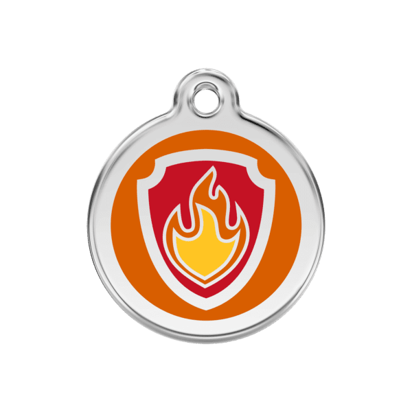 Vue avant - Médaille personnalisée pour chien Red Dingo Émail et acier inoxydable Nickelodeon Marshall Orange - Taille M