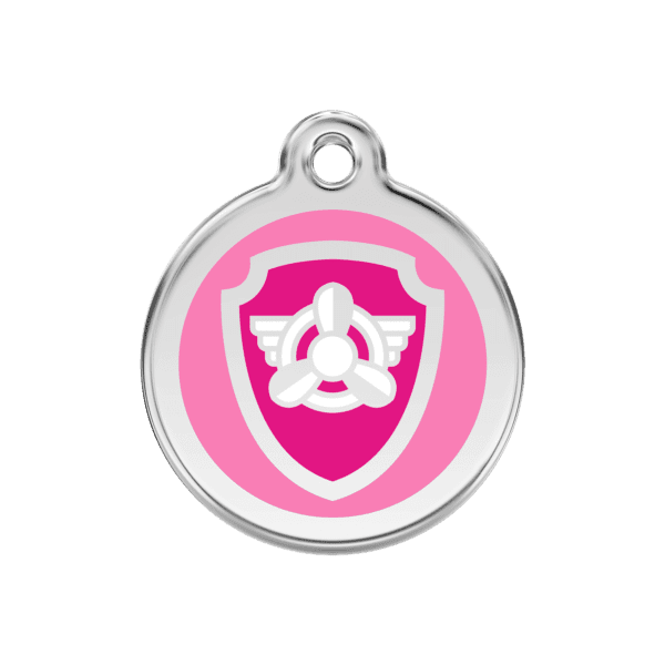 Vue avant - Médaille personnalisée pour chien/chat Red Dingo Émail/Acier inoxydable Nickelodeon Skye Rose 30.00mm