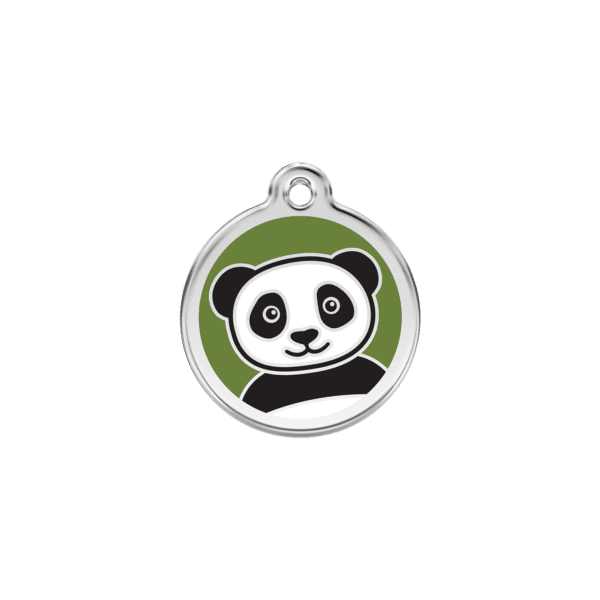 Vue avant - Médaille personnalisée pour chat en émail et acier inoxydable - Motif Panda vert - Red Dingo