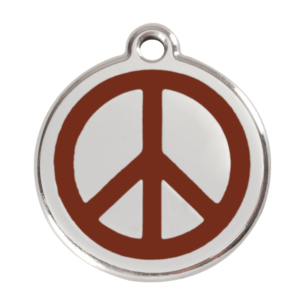 Vue avant - Médaille personnalisée pour chien Red Dingo Émail et acier inoxydable - Motif Paix - Brun - Taille L