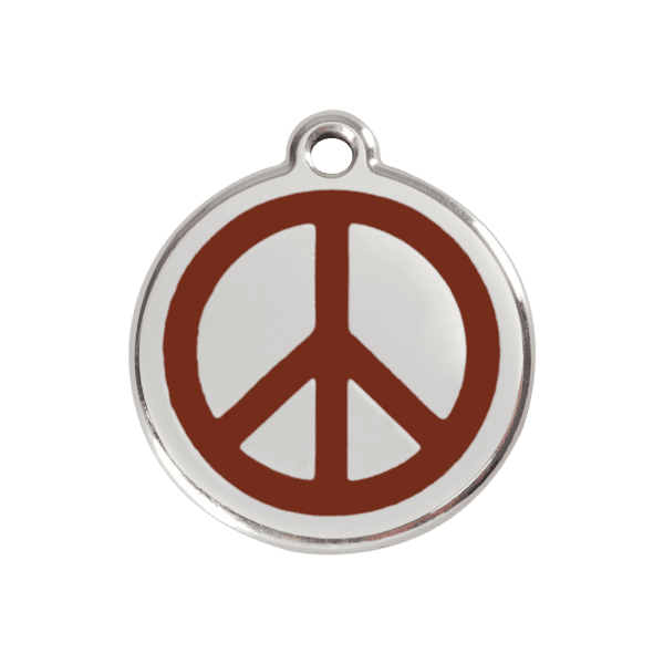 Vue avant - Médaille personnalisée pour chien Red Dingo Émail et acier inoxydable - Motif Paix - Brun - Taille M