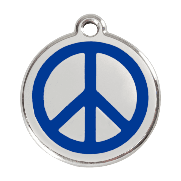 Vue avant - Médaille personnalisée pour chien Red Dingo Émail et acier inoxydable - Motif Paix - Bleu foncé - Taille L