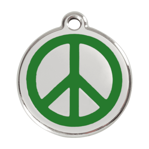 Vue avant - Médaille personnalisée pour chien Red Dingo Émail et acier inoxydable - Motif Paix - Vert - Taille L