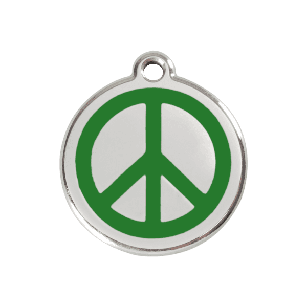 Vue avant - Médaille personnalisée pour chien ou chat - Red Dingo Émail et acier inoxydable - Motif Paix - Vert - Taille M