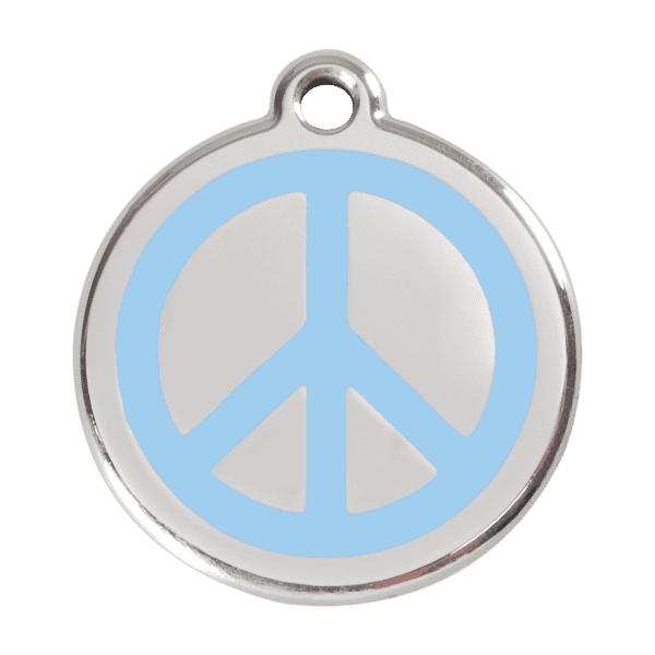 Vue avant - Médaille personnalisée pour chien - Red Dingo Émail et acier inoxydable - Motif Paix - Bleu clair - Taille L