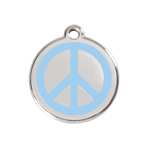 Vue avant - Médaille personnalisée pour chien Red Dingo Émail et acier inoxydable - Motif Paix - Bleu clair - Taille M