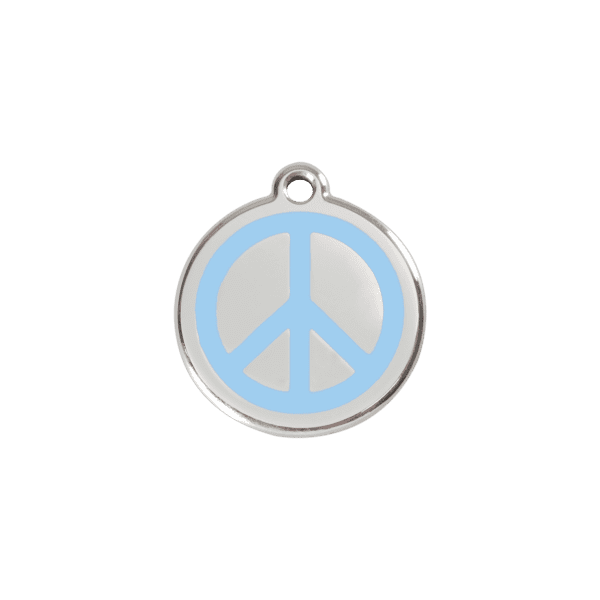 Vue avant - Médaille personnalisée pour chat ou chien - Red Dingo Émail et acier inoxydable - Motif Paix - Bleu clair - Taille S