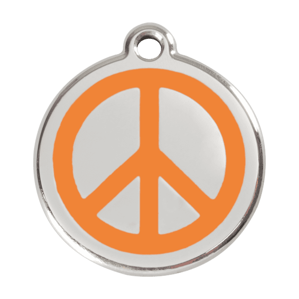 Vue avant - Médaille personnalisable en émail et acier inoxydable - Motif Paix - Orange - Taille L - Red Dingo