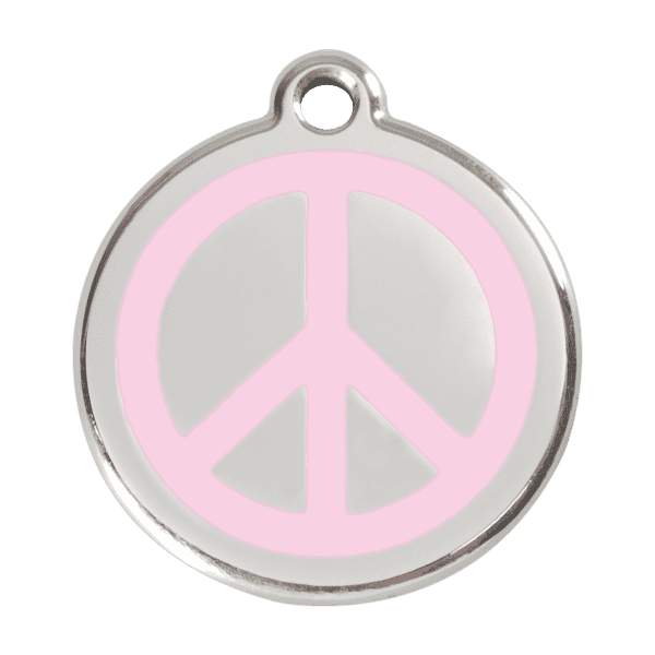 Vue avant - Médaille personnalisée en émail et acier inoxydable - Motif Paix - Rose - Taille L - Red Dingo