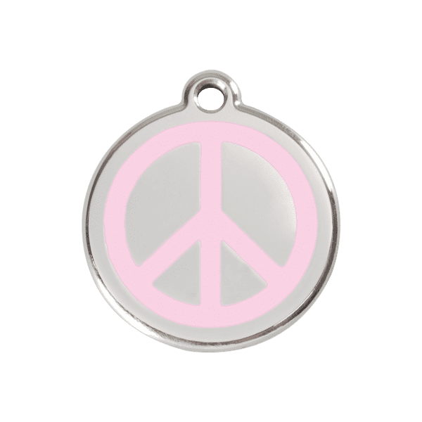 Vue avant - Médaille personnalisée pour chien/chat Red Dingo Émail/Acier inoxydable - Motif Paix - Rose - Taille M