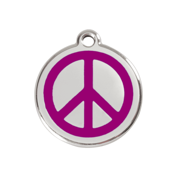 Vue avant - Médaille personnalisée pour chien ou chat - Red Dingo Émail et acier inoxydable - Motif Paix - Violet - Taille M