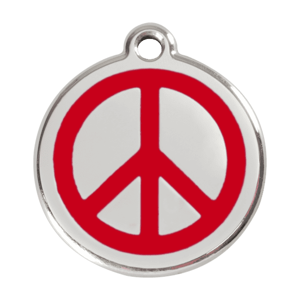 Vue avant - Médaille personnalisée Red Dingo Émail et acier inoxydable - Motif Paix - Rouge - Taille L