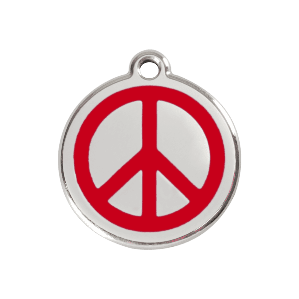 Vue avant - Médaille personnalisable pour chien Red Dingo Émail et acier inoxydable - Motif Paix - Rouge - Taille M