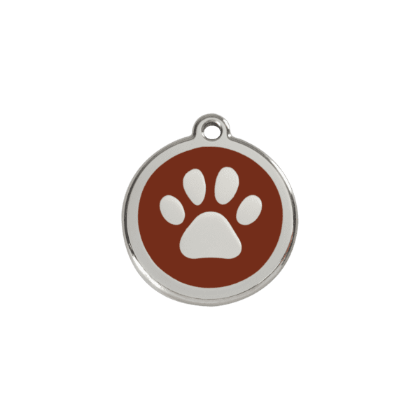 Vue avant - Médaille personnalisée pour chien/chat Red Dingo Émail et acier inoxydable - Empreinte de patte - Brun - Taille S