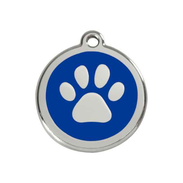 Vue avant - Médaille personnalisée pour chien ou chat - Empreinte de patte bleu foncé - Red Dingo