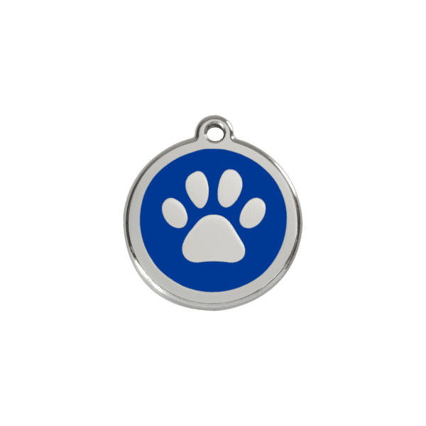 Vue avant - Médaille personnalisée pour chien/chat Red Dingo Émail/Acier inoxydable - Empreinte de patte - Bleu foncé - Taille S