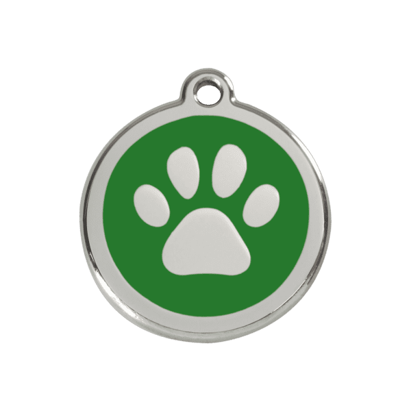 Vue avant - Médaille personnalisable pour chien ou chat - Empreinte de patte vert Red Dingo 01-PP-GR-ME