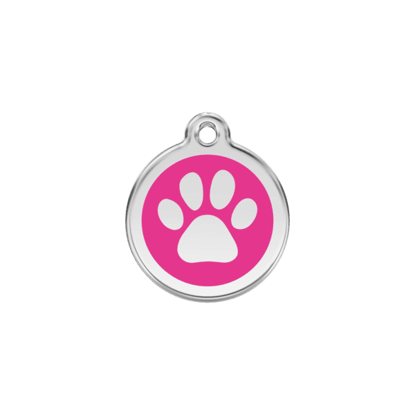 Vue avant - Médaille personnalisable pour chien/chat Red Dingo Émail/Acier inoxydable - Empreinte de patte - Rose vif - Taille S