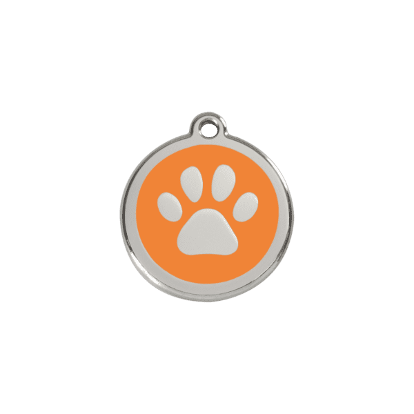 Vue avant - Médaille personnalisable pour chien/chat Red Dingo Émail/Acier inoxydable Orange S - Empreinte de patte