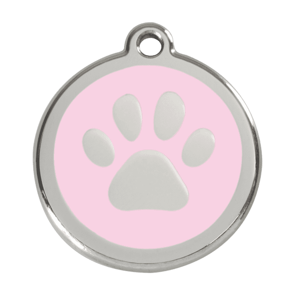 Vue avant - Médaille personnalisable pour chien ou chat - Empreinte de patte rose Red Dingo 01-PP-PK-LG