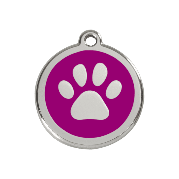 Vue avant - Médaille personnalisée pour chien/chat Red Dingo Émail/Acier inoxydable Empreinte de patte Violet 30.00mm