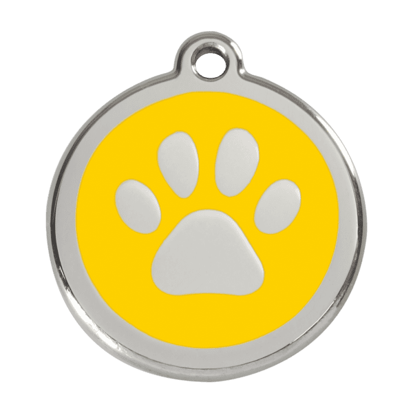 Vue avant - Médaille personnalisée pour chien ou chat - Empreinte de patte jaune Red Dingo 01-PP-YE-LG