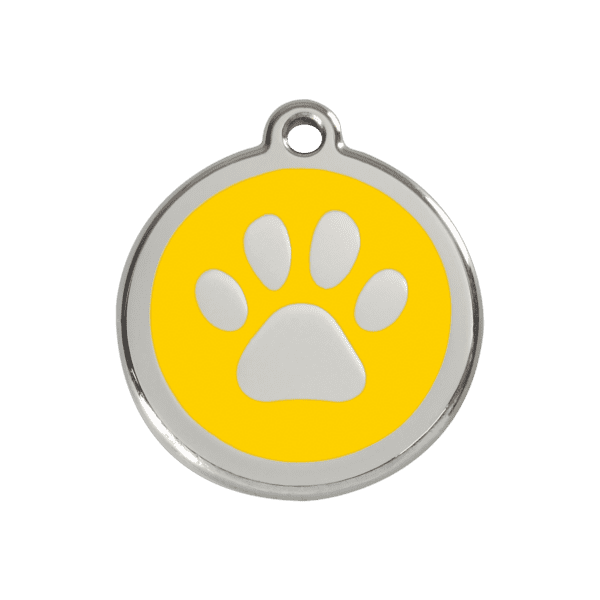 Vue avant - Médaille personnalisée pour chien/chat Red Dingo Émail/Acier Jaune 30mm - Empreinte de patte