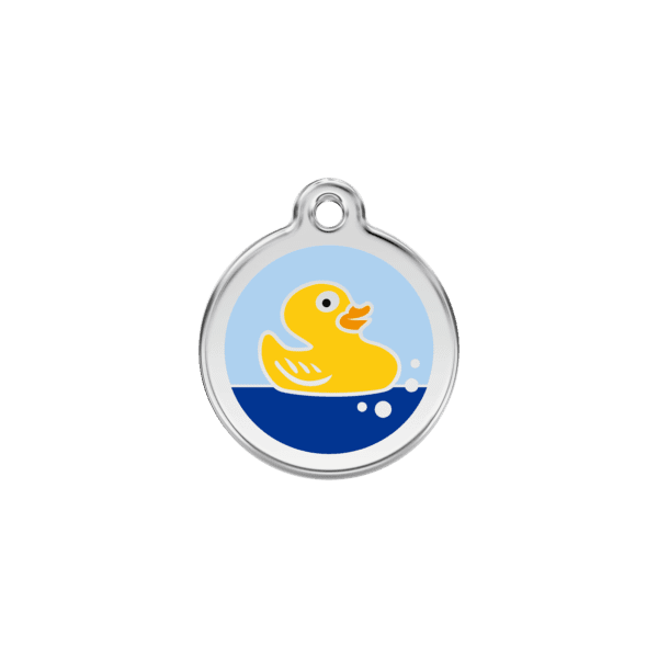 Vue avant - Médaille personnalisée pour chien/chat Red Dingo Émail et acier inoxydable - Canard en caoutchouc - Bleu clair - Taille S