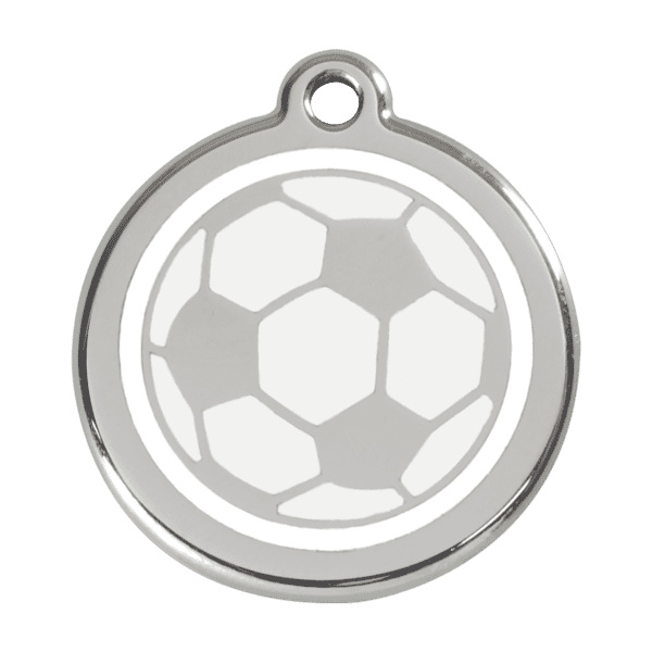 Vue avant - Médaille personnalisée pour chien - Red Dingo 01-SB-WT-LG - Ballon de football blanc - Taille L