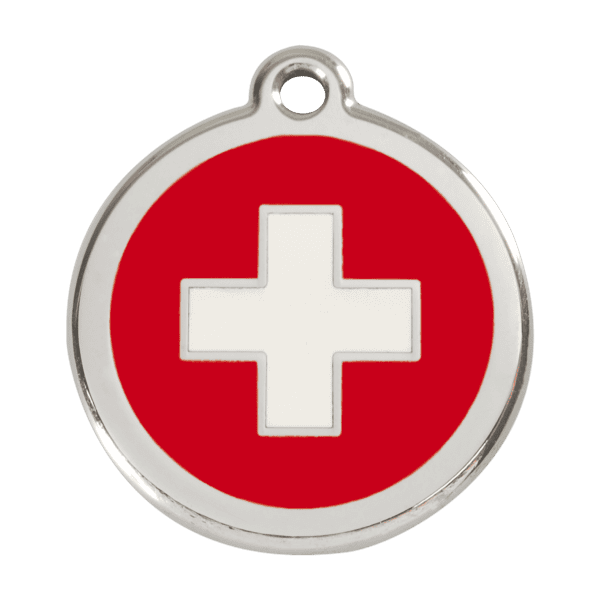 Vue avant - Médaille personnalisée pour chien Red Dingo Croix Suisse Rouge L 38.00mm - Référence 01-SC-RE-LG