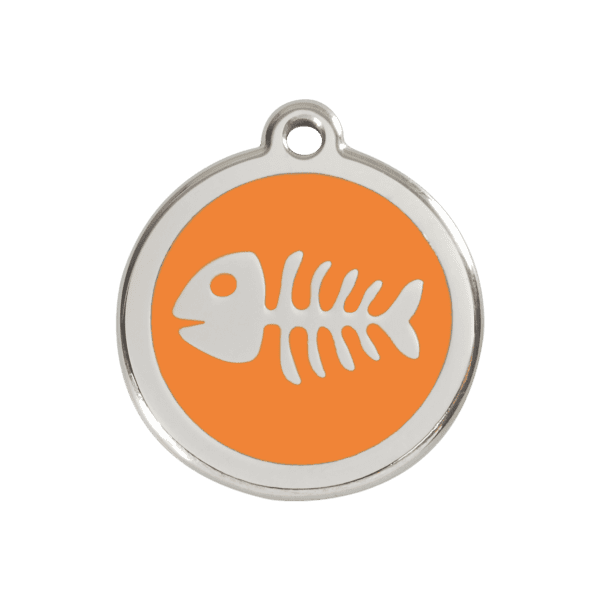 Vue avant - Médaille personnalisée pour chien Red Dingo - Squelette de poisson - Orange - Taille M