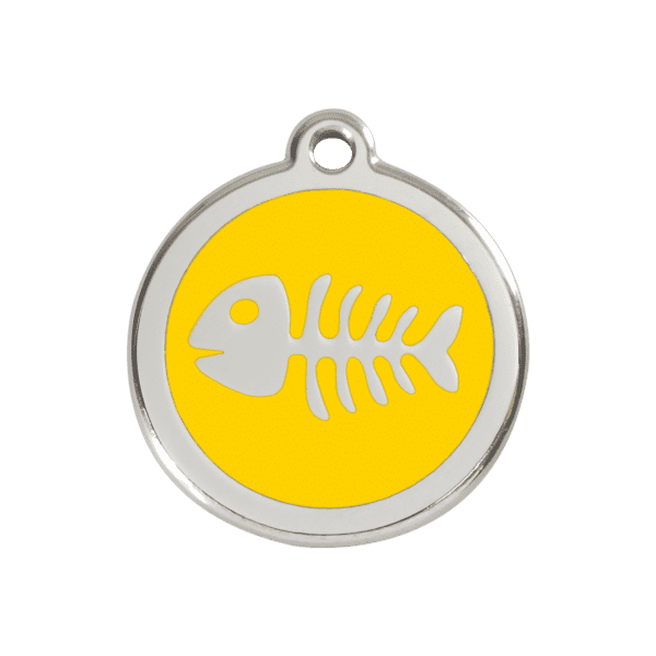 Vue avant - Médaille personnalisée pour chien Red Dingo Jaune 30.00mm - Émail et acier inoxydable