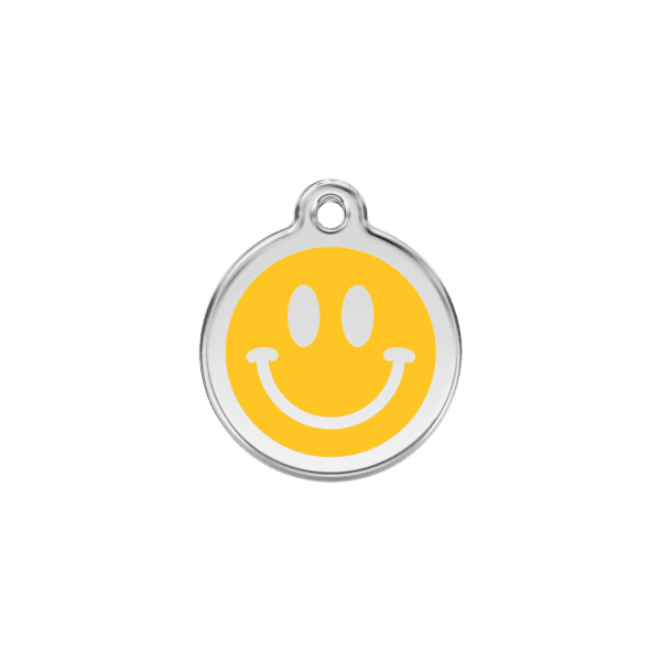 Vue avant - Médaille personnalisable pour chien/chat Red Dingo Smiley jaune S - gravure incluse