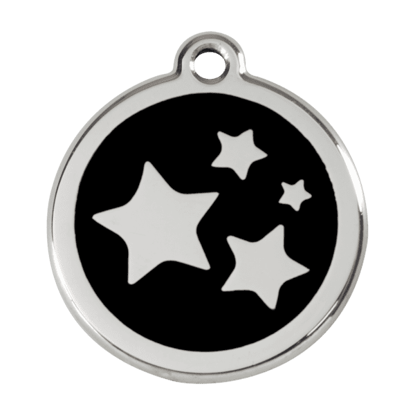 Vue avant - Médaille personnalisée pour chien Red Dingo Émail et acier inoxydable - Motif étoile - Noir - Taille L