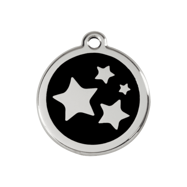 Vue avant - Médaille personnalisée pour chien Red Dingo Émail et acier inoxydable - Motif étoile - Noir - Taille M