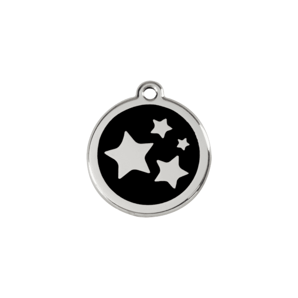 Vue avant - Médaille personnalisée pour chien/chat Red Dingo Émail et acier inoxydable - Motif étoile - Noir - Taille S