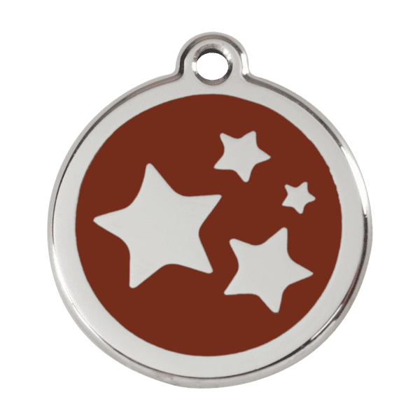 Vue avant - Médaille personnalisée pour chien Red Dingo émail et acier inoxydable motif étoile brun taille L