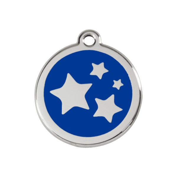 Vue avant - Médaille personnalisée pour chien/chat Red Dingo Émail et acier inoxydable - Motif étoile - Bleu foncé - Taille M