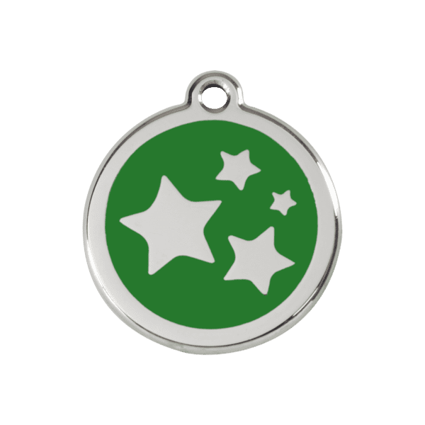 Vue avant - Médaille personnalisable pour chien ou chat - Red Dingo Émail et acier inoxydable - Motif étoile vert - Taille M