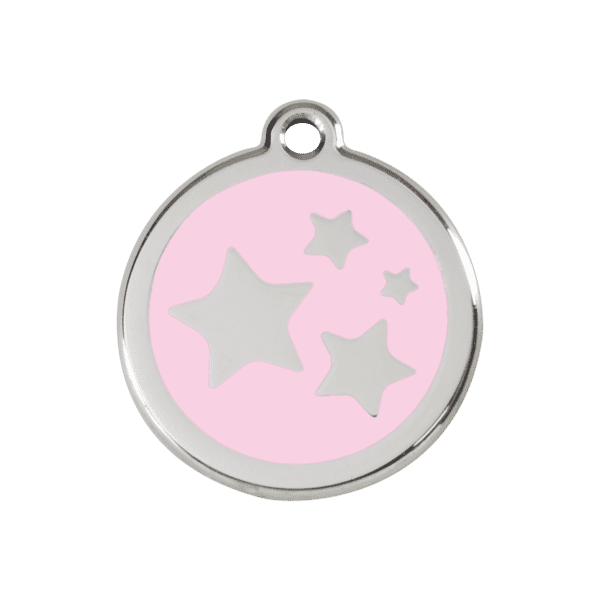 Vue avant - Médaille personnalisée pour chien Red Dingo Émail et acier inoxydable - Motif étoile - Rose - Taille M