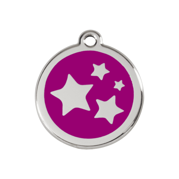 Vue avant - Médaille personnalisable Red Dingo émail et acier inoxydable motif étoile violet taille M